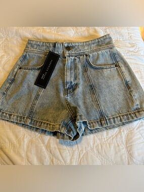 Veronica Beard Washed Blue High-Rise Denim Shorts
